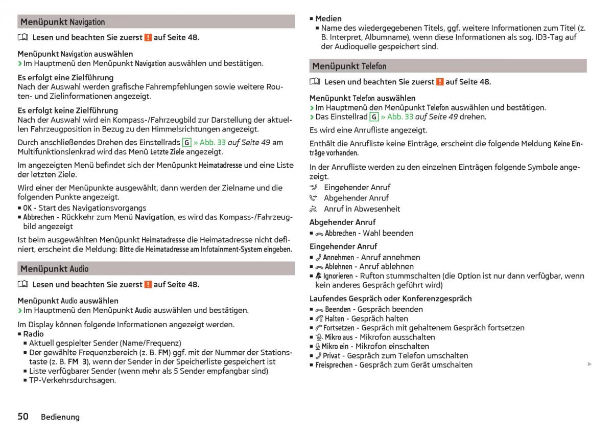 Skoda Superb III 3 Handbuch / page 52