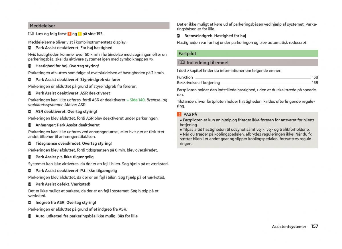 Skoda Superb III 3 Bilens instruktionsbog / page 160