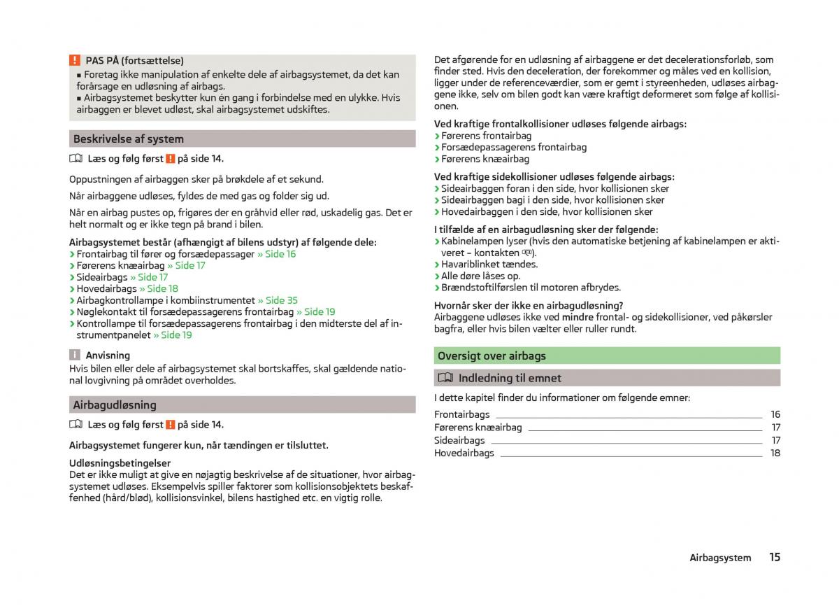 Skoda Superb III 3 Bilens instruktionsbog / page 18