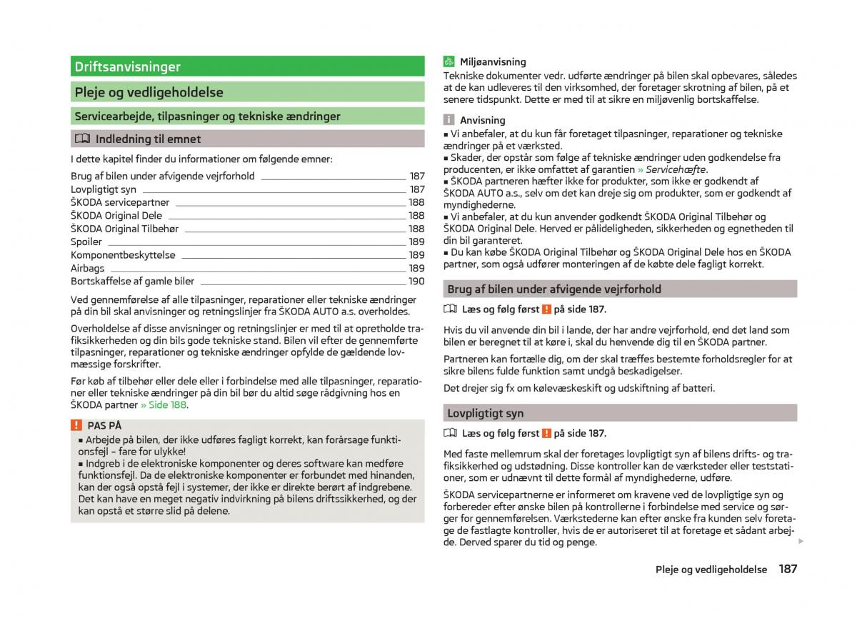 Skoda Superb III 3 Bilens instruktionsbog / page 190