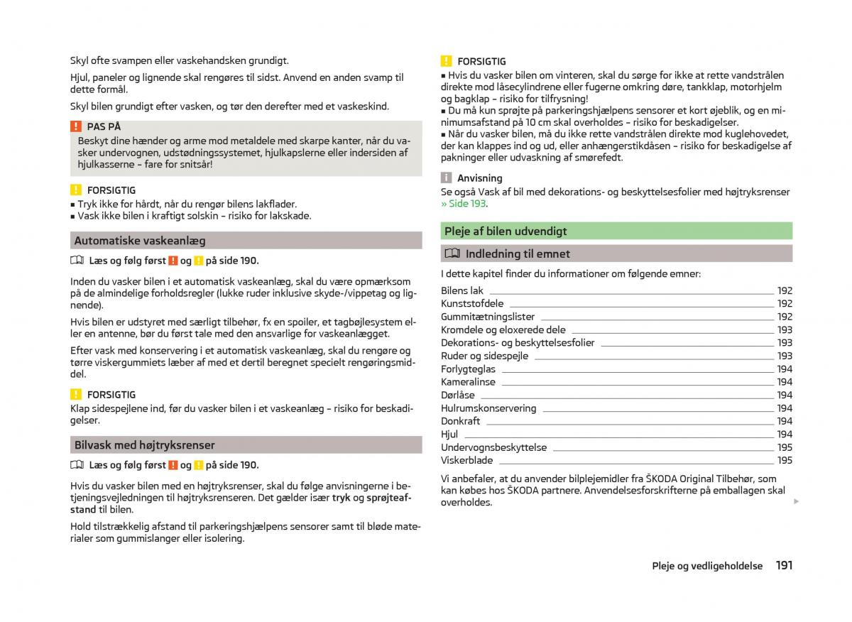 Skoda Superb III 3 Bilens instruktionsbog / page 194