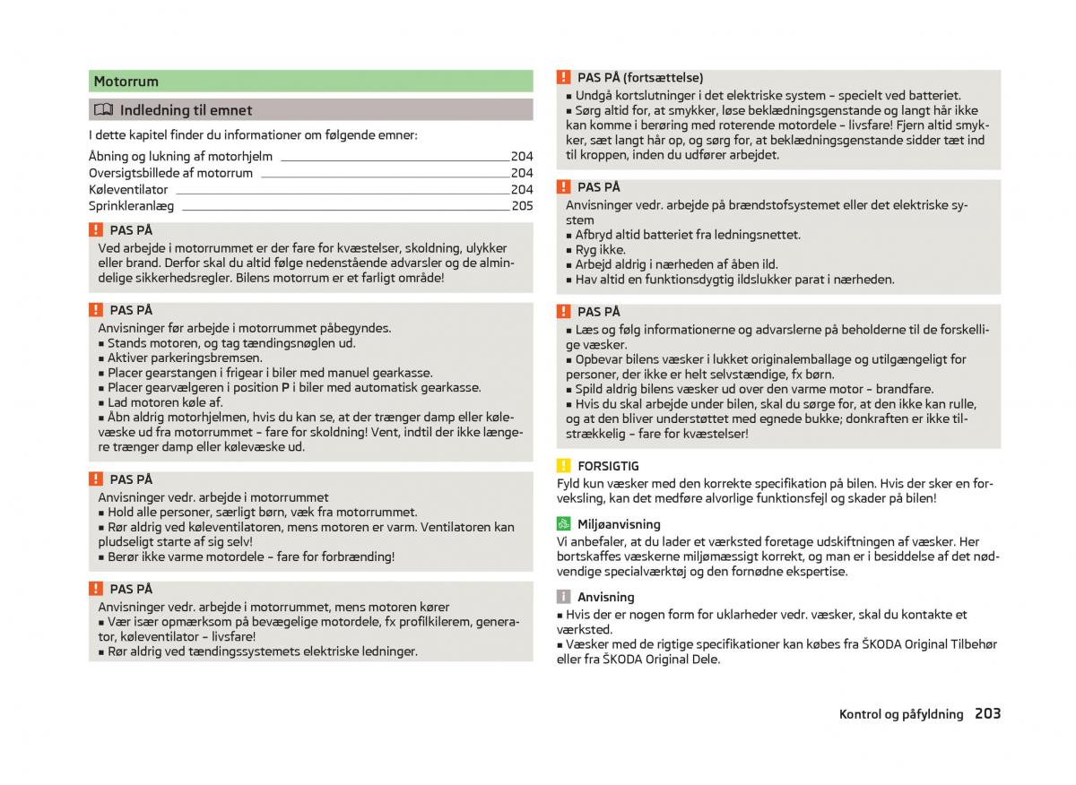 Skoda Superb III 3 Bilens instruktionsbog / page 206