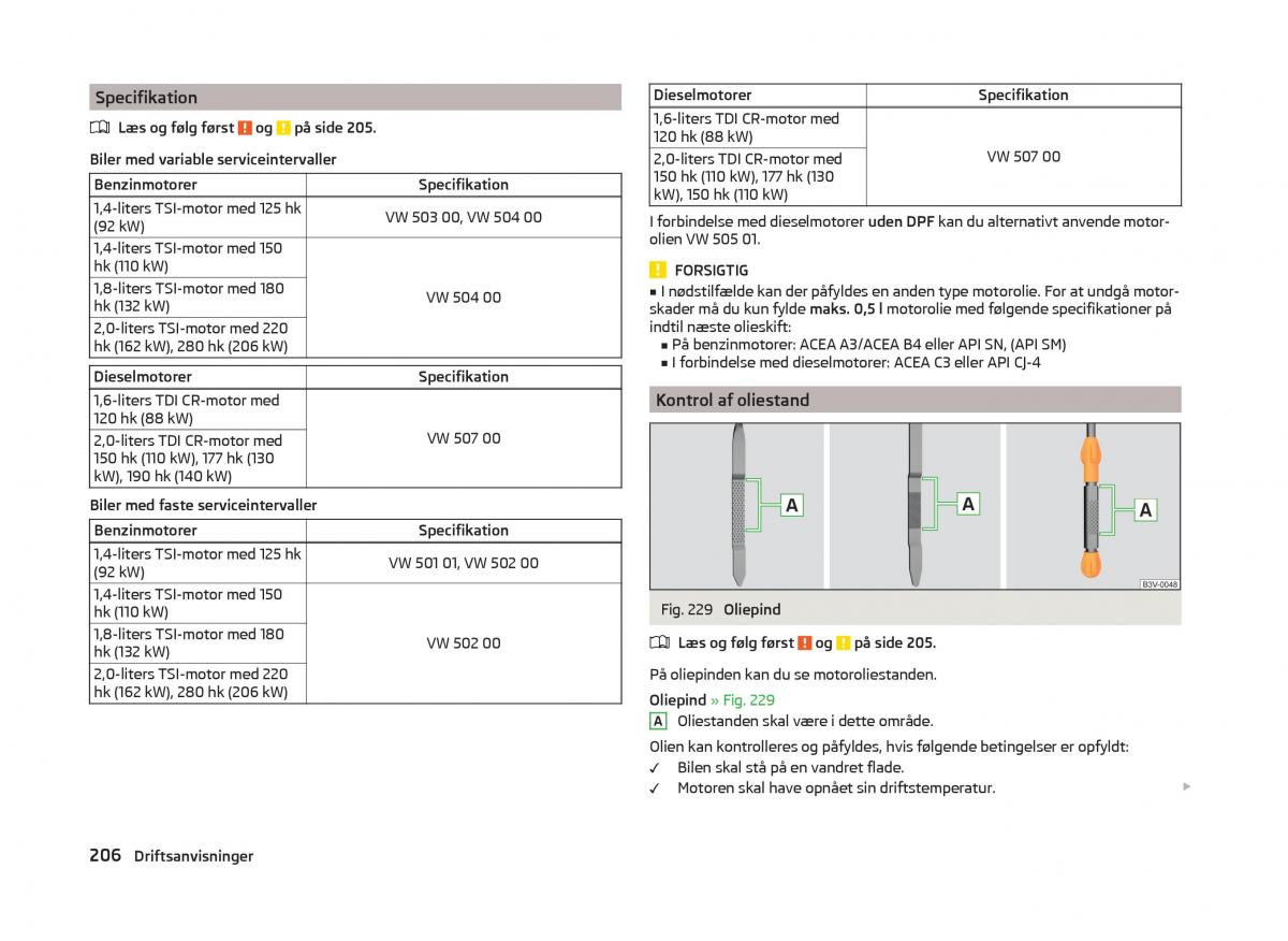 Skoda Superb III 3 Bilens instruktionsbog / page 209