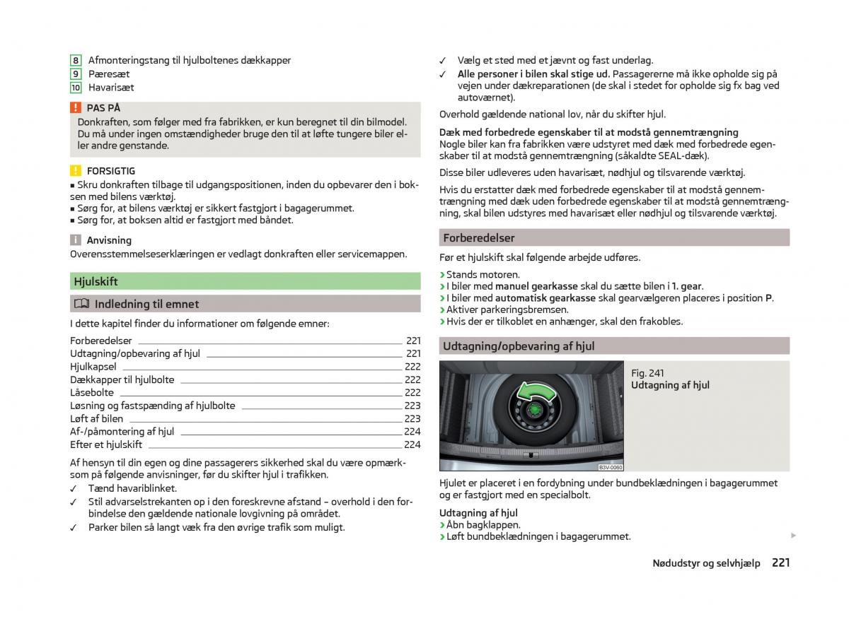 Skoda Superb III 3 Bilens instruktionsbog / page 224