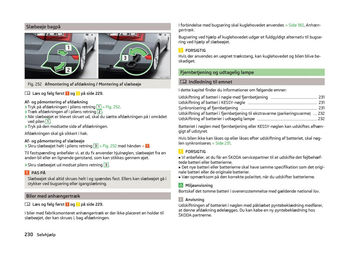 Skoda Superb III 3 Bilens instruktionsbog / page 233