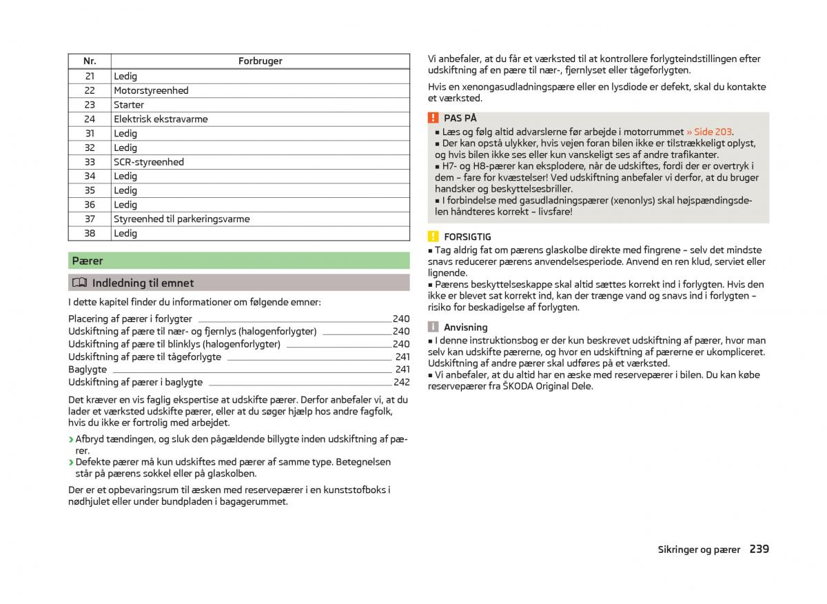 Skoda Superb III 3 Bilens instruktionsbog / page 242