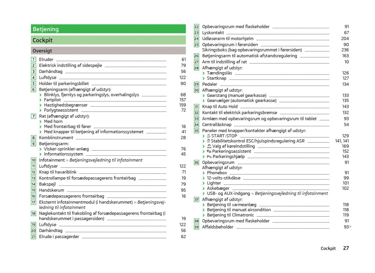 Skoda Superb III 3 Bilens instruktionsbog / page 30