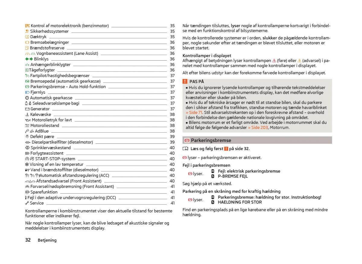 Skoda Superb III 3 Bilens instruktionsbog / page 35