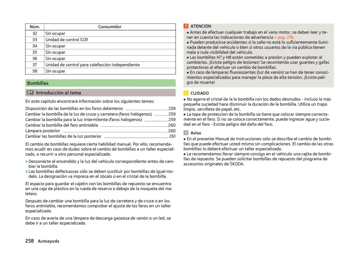 Skoda Superb III 3 manual del propietario / page 261