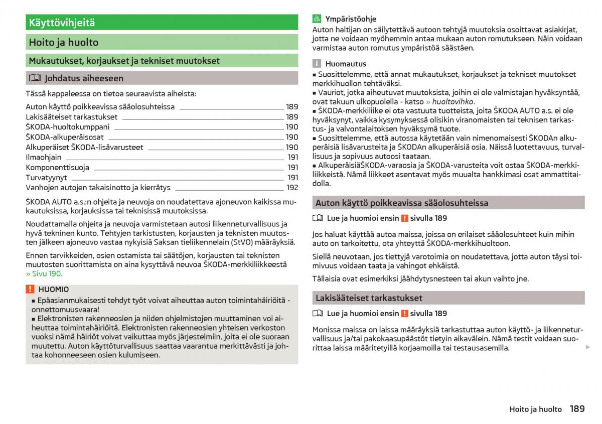 Skoda Superb III 3 omistajan kasikirja / page 191