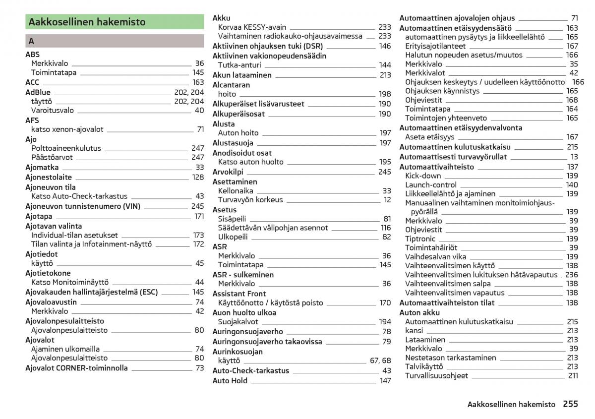 Skoda Superb III 3 omistajan kasikirja / page 257