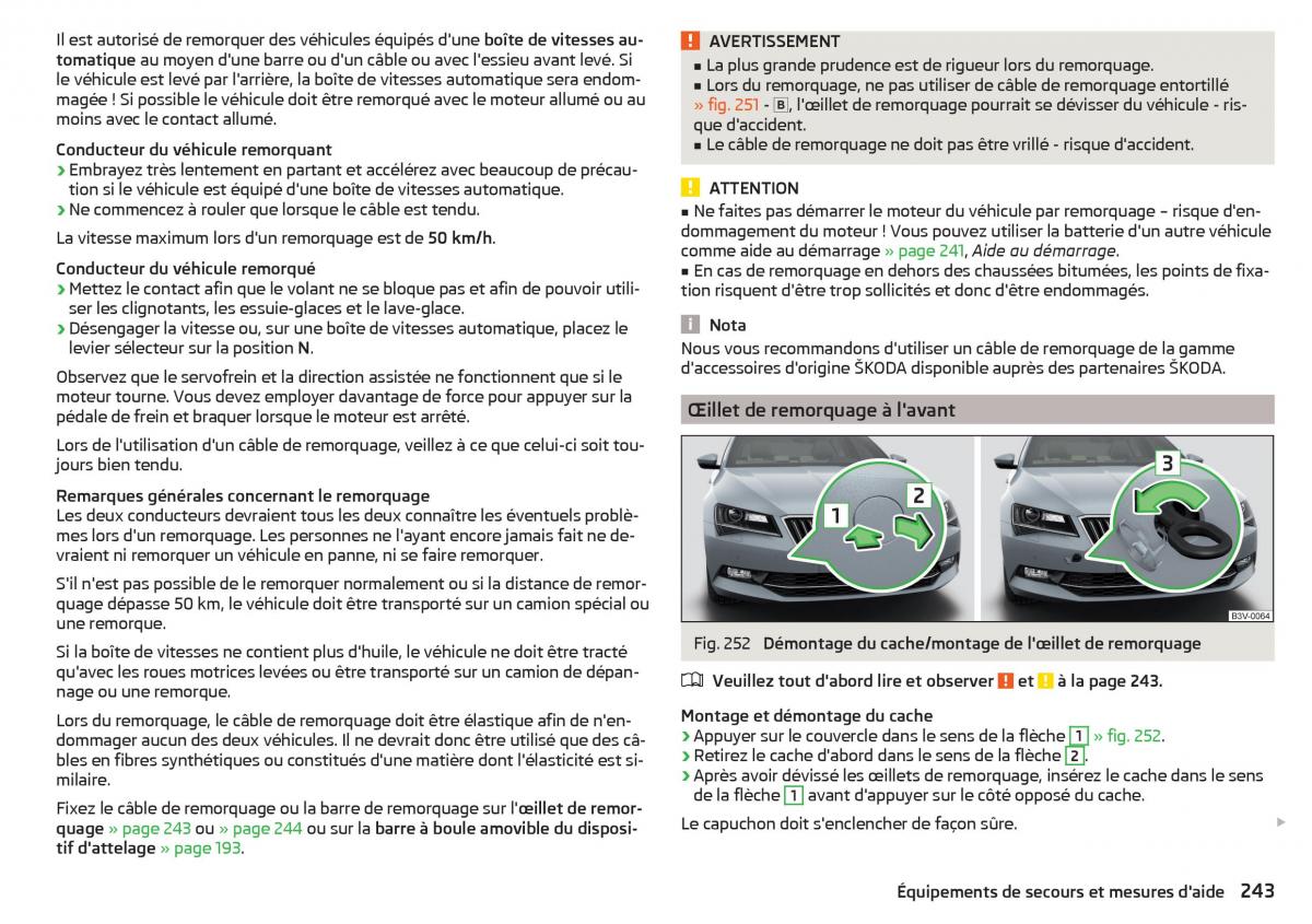 Skoda Superb III 3 manuel du proprietaire / page 245