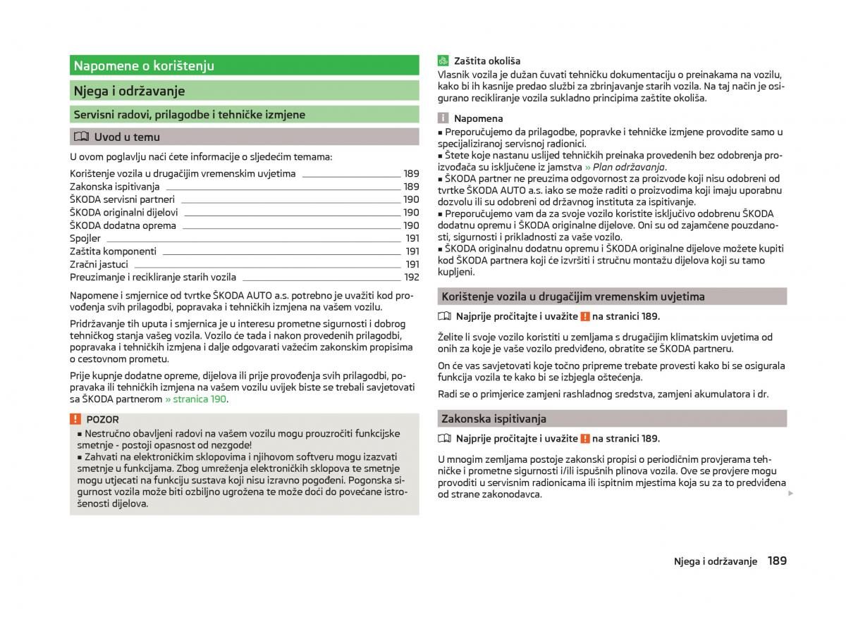 Skoda Superb III 3 vlasnicko uputstvo / page 192