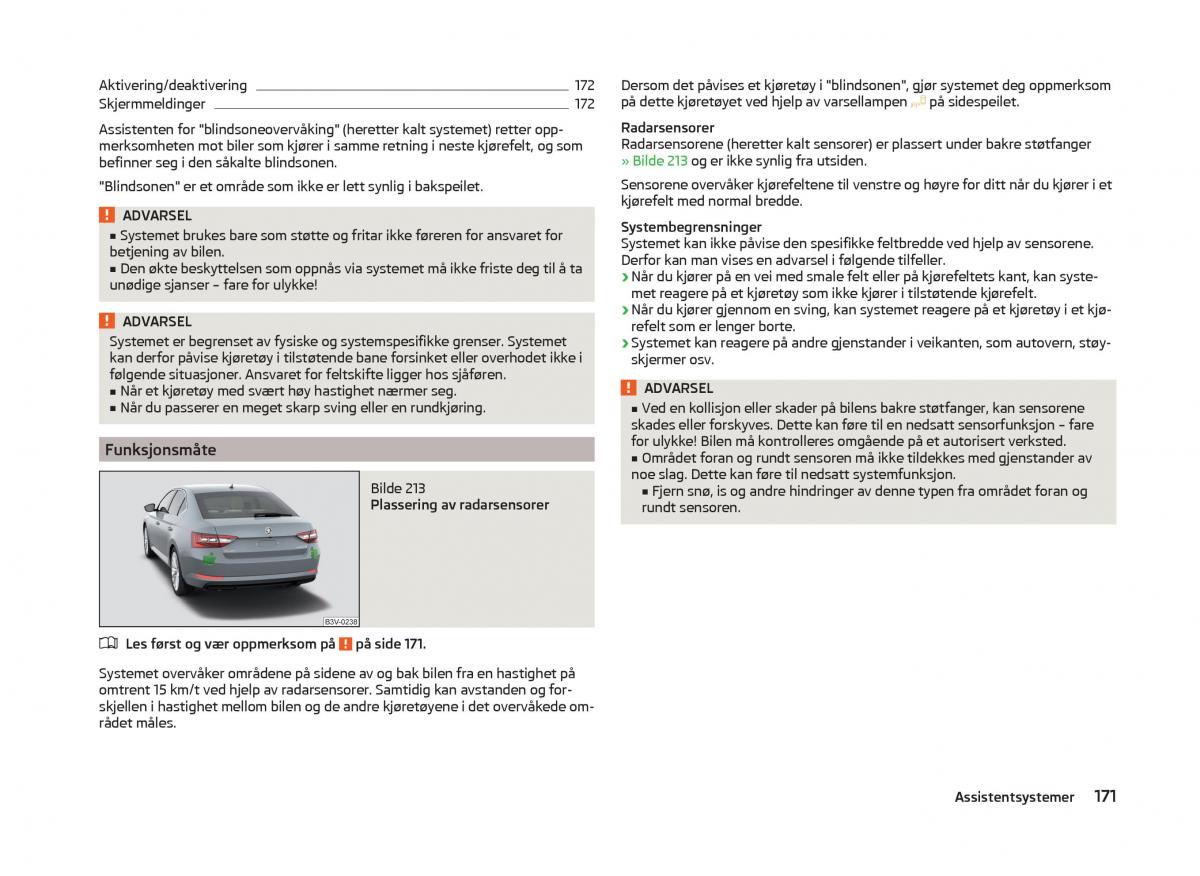 Skoda Superb III 3 bruksanvisningen / page 174