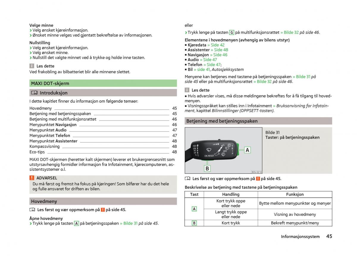 Skoda Superb III 3 bruksanvisningen / page 48