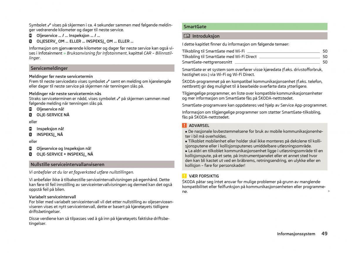 Skoda Superb III 3 bruksanvisningen / page 52