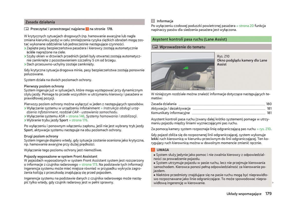 Skoda Superb III 3 instrukcja obslugi / page 182