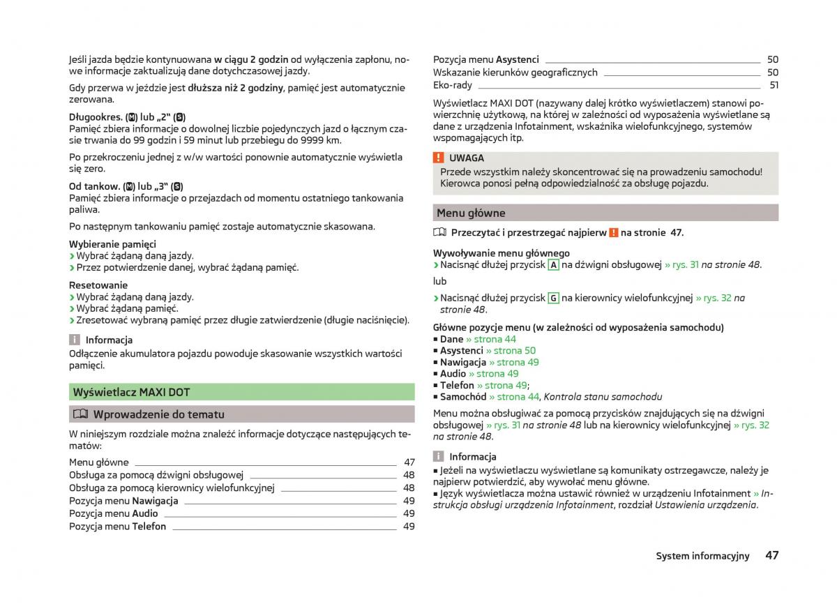 Skoda Superb III 3 instrukcja obslugi / page 50