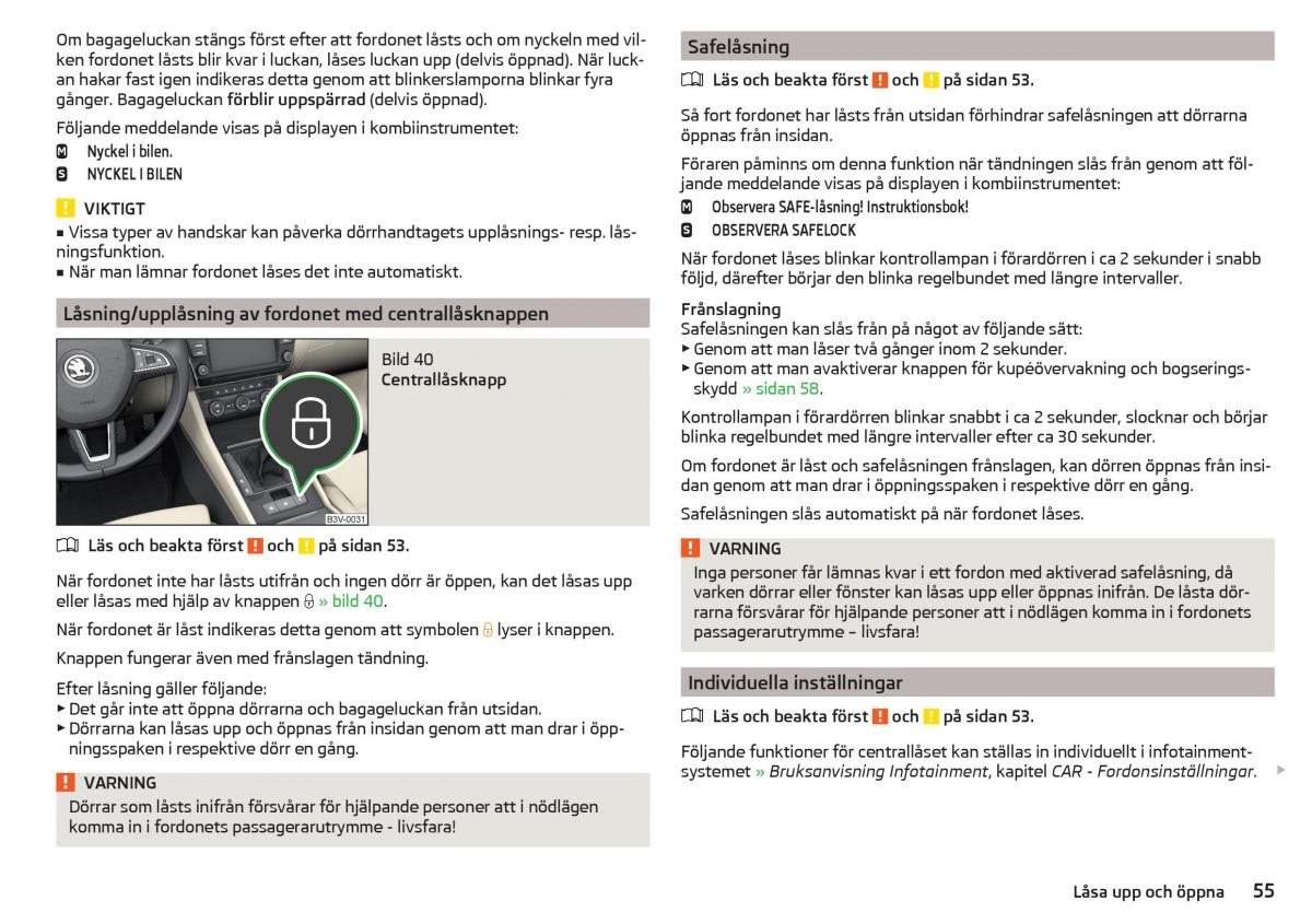 Skoda Superb III 3 instruktionsbok / page 57