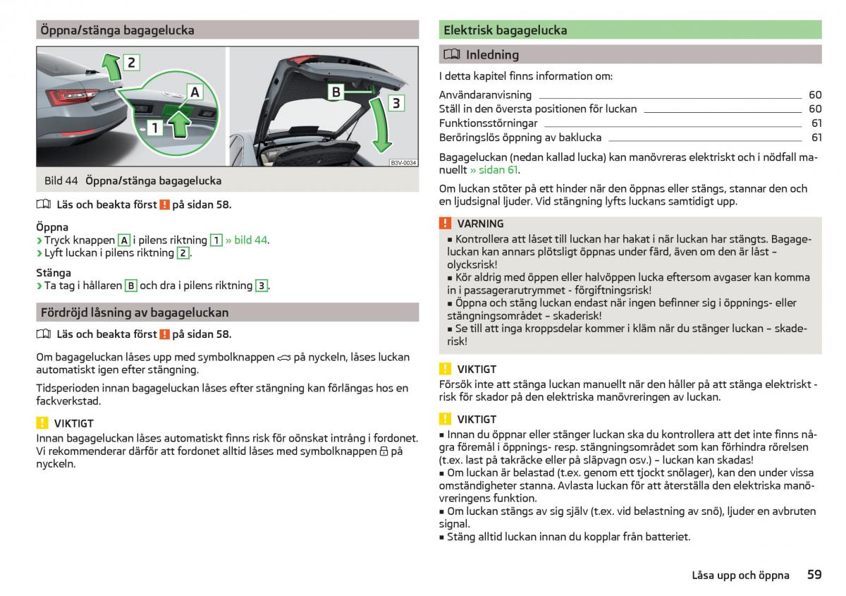 Skoda Superb III 3 instruktionsbok / page 61