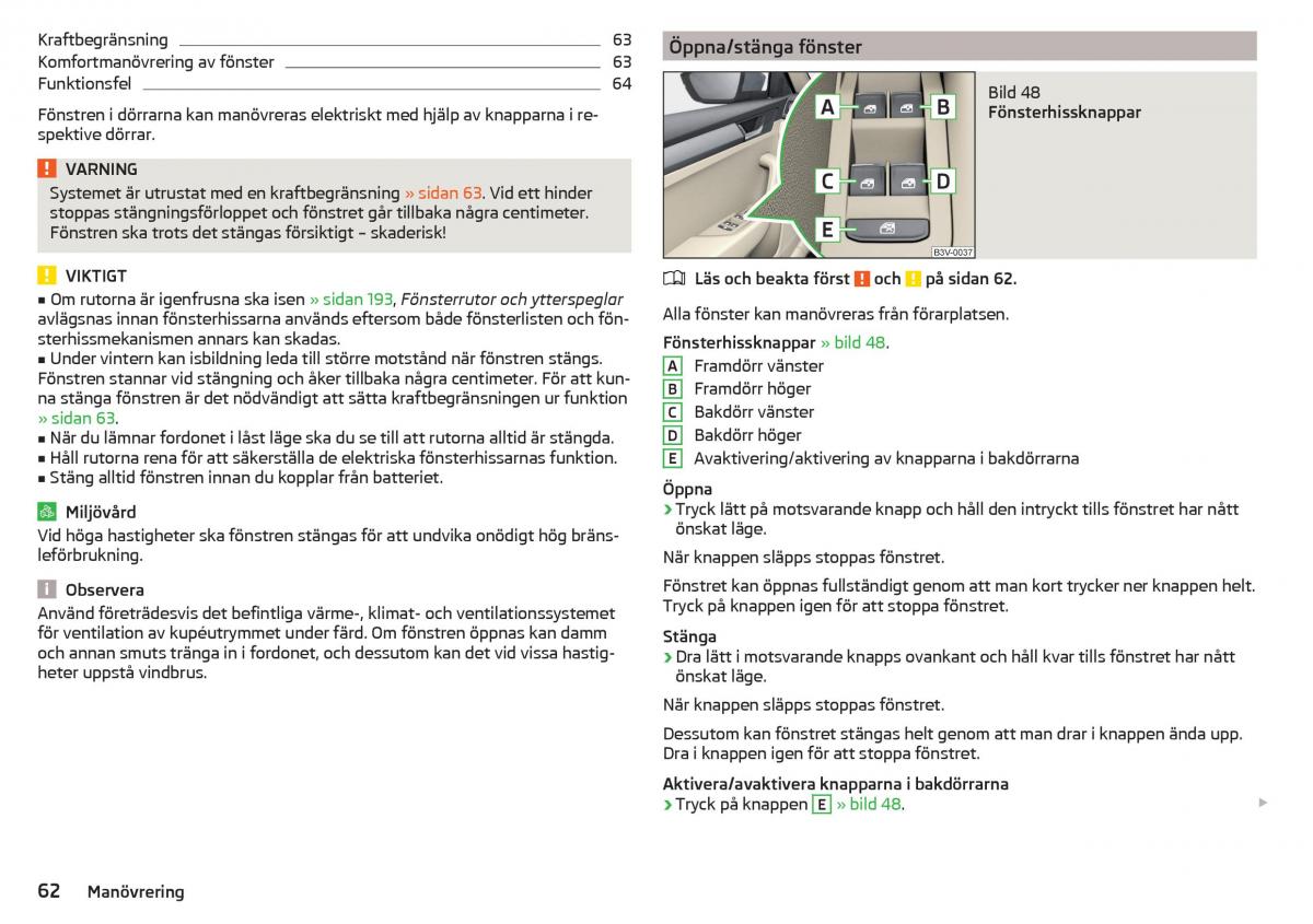 Skoda Superb III 3 instruktionsbok / page 64