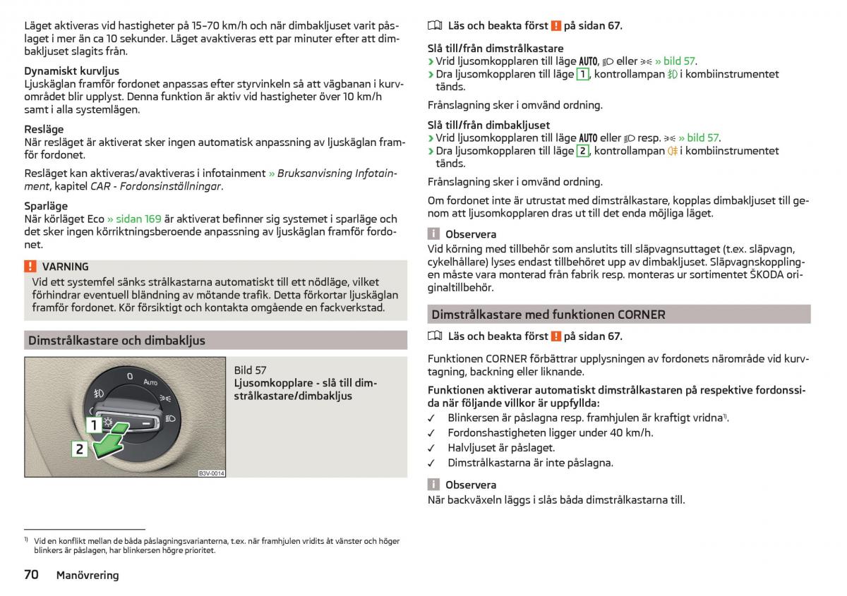 Skoda Superb III 3 instruktionsbok / page 72