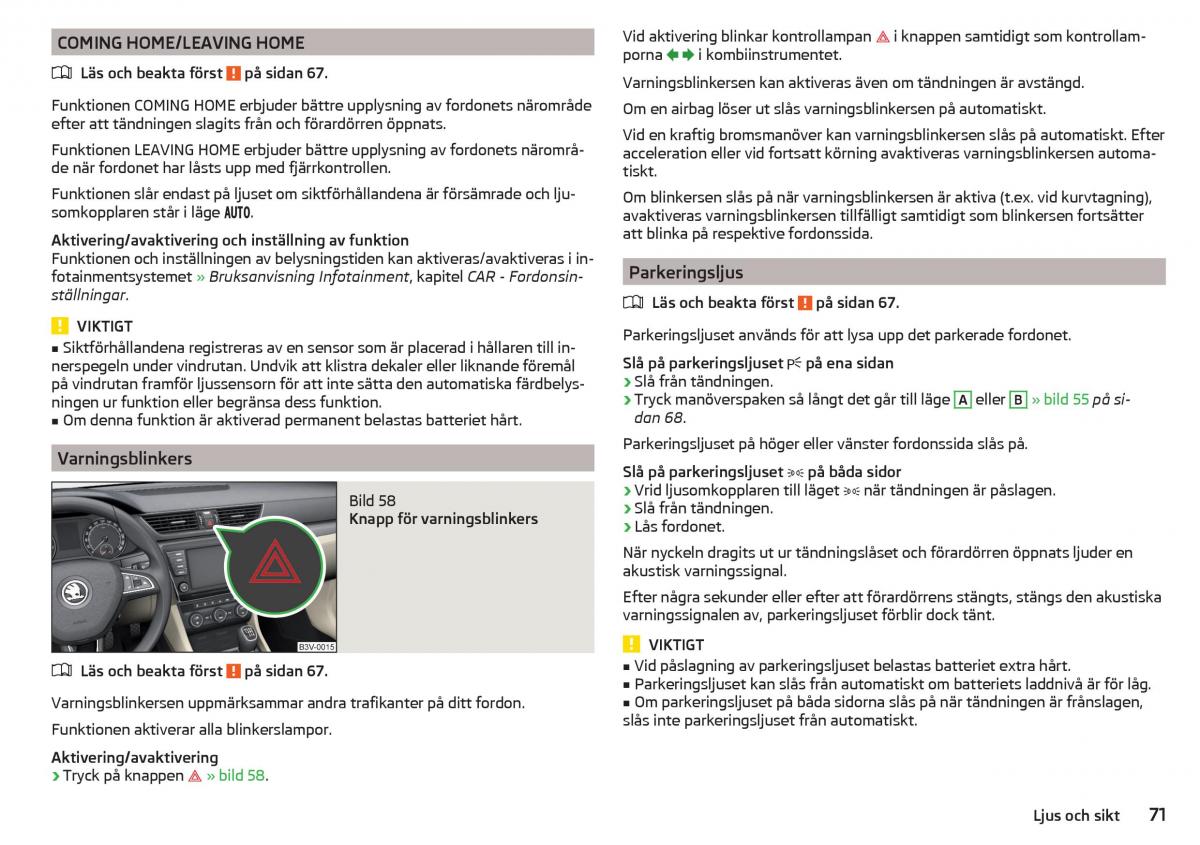 Skoda Superb III 3 instruktionsbok / page 73