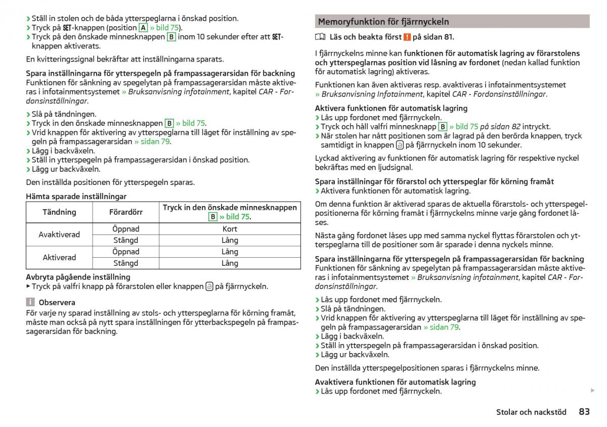 Skoda Superb III 3 instruktionsbok / page 85