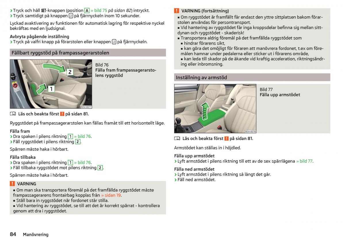 Skoda Superb III 3 instruktionsbok / page 86