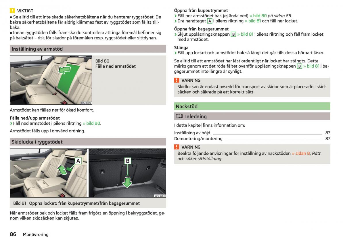 Skoda Superb III 3 instruktionsbok / page 88