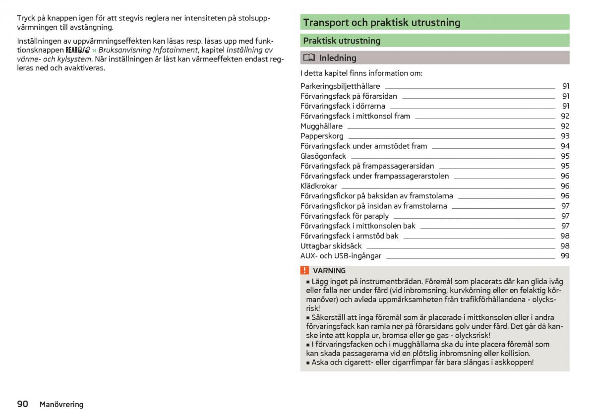 Skoda Superb III 3 instruktionsbok / page 92