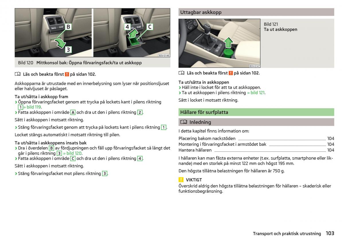 Skoda Superb III 3 instruktionsbok / page 105