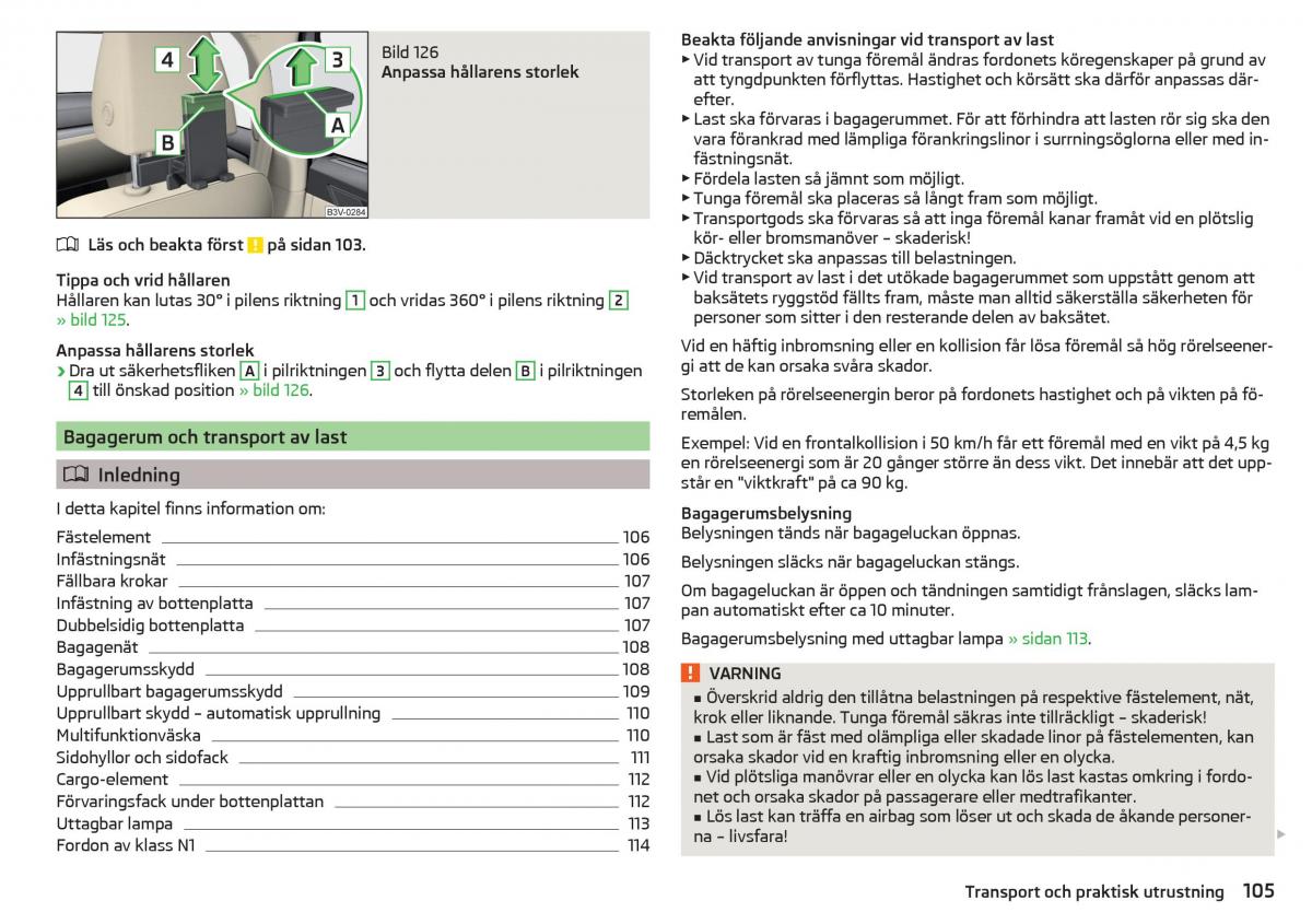 Skoda Superb III 3 instruktionsbok / page 107