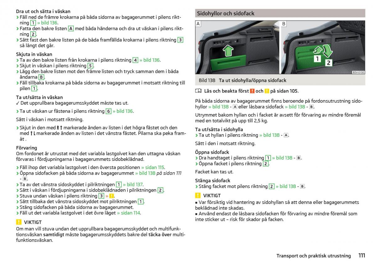 Skoda Superb III 3 instruktionsbok / page 113