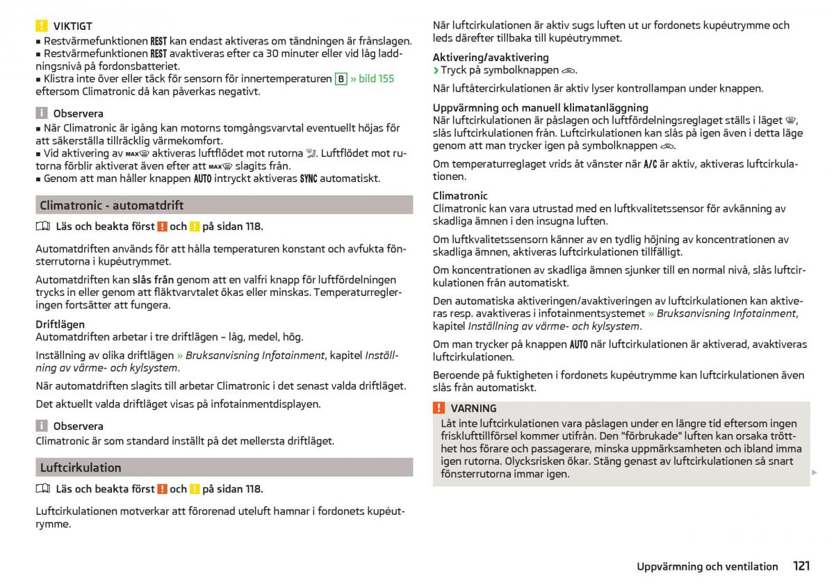 Skoda Superb III 3 instruktionsbok / page 123