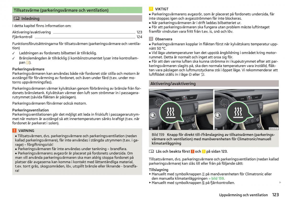 Skoda Superb III 3 instruktionsbok / page 125