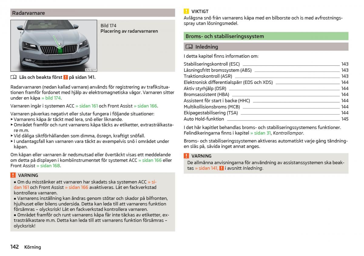 Skoda Superb III 3 instruktionsbok / page 144