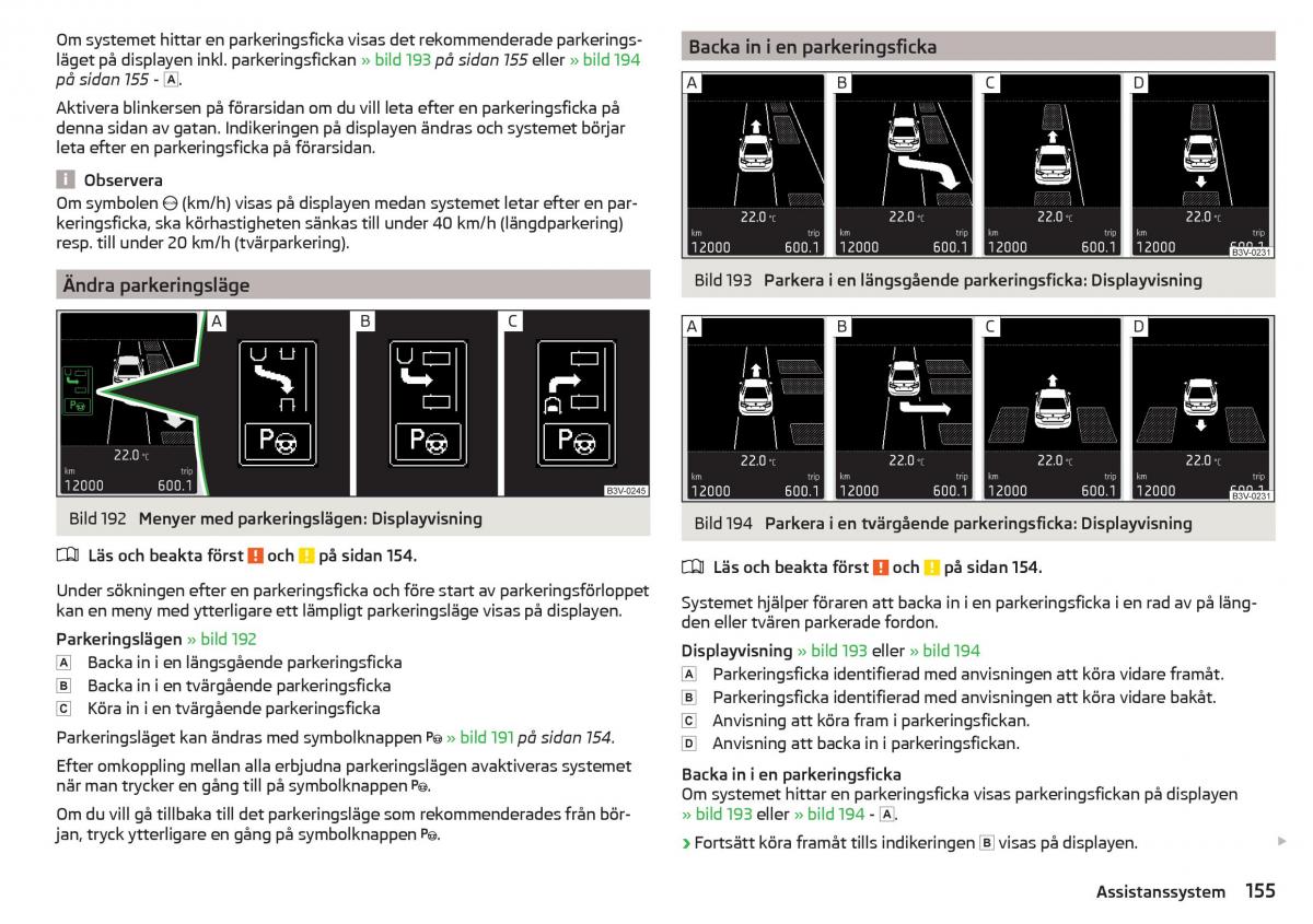 Skoda Superb III 3 instruktionsbok / page 157