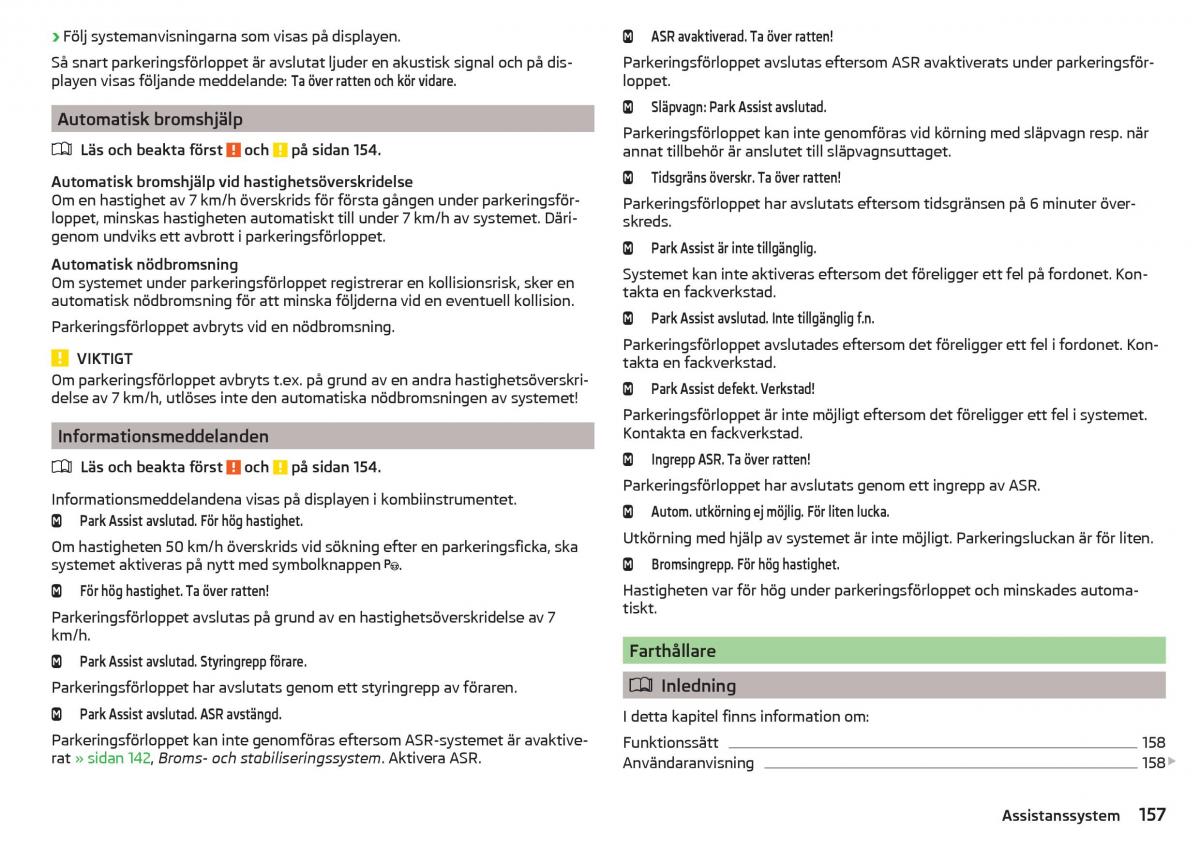 Skoda Superb III 3 instruktionsbok / page 159