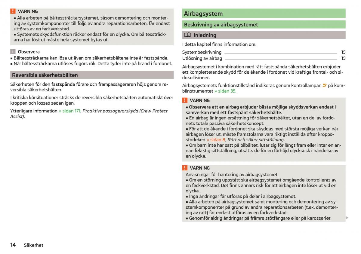 Skoda Superb III 3 instruktionsbok / page 16