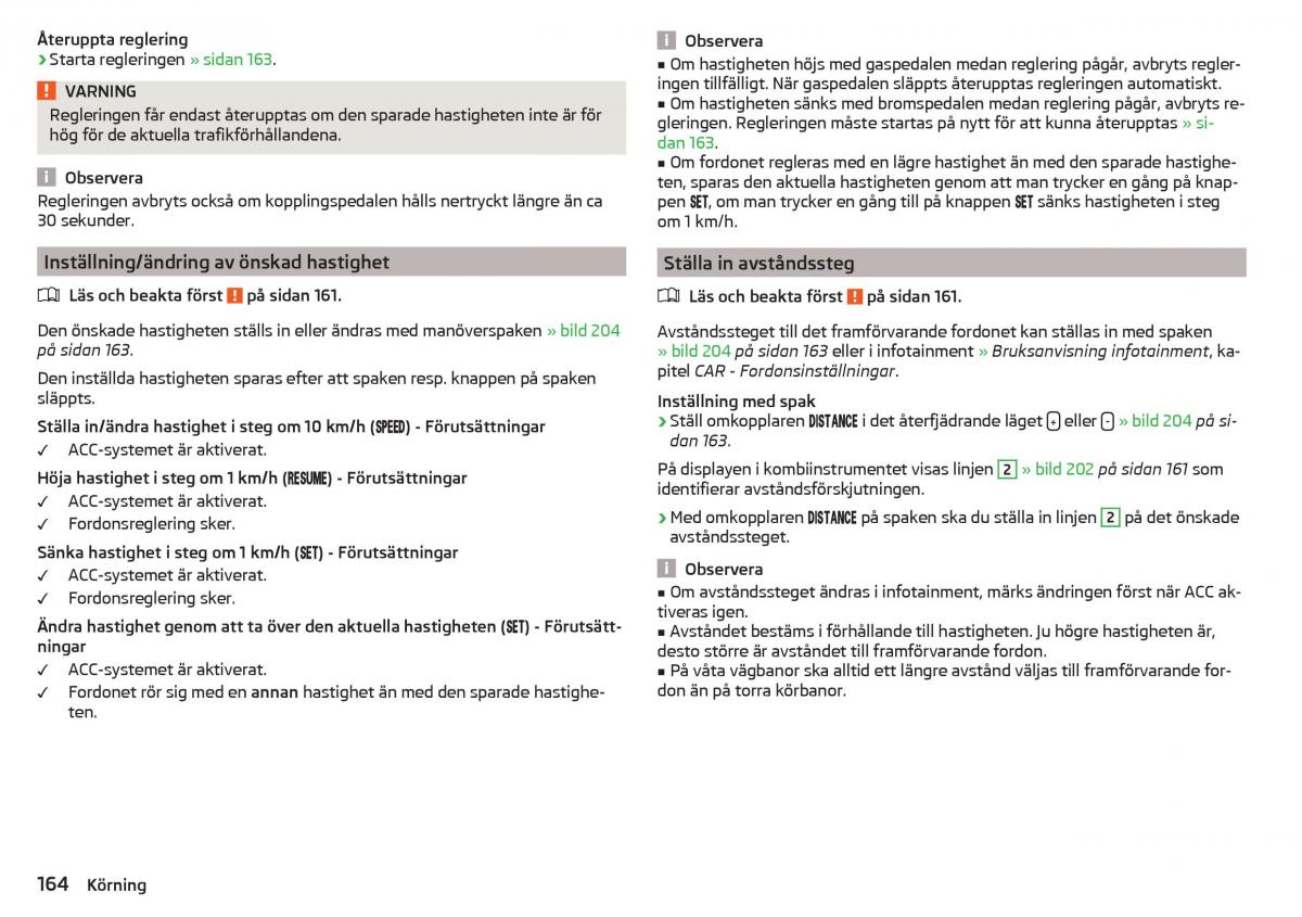 Skoda Superb III 3 instruktionsbok / page 166