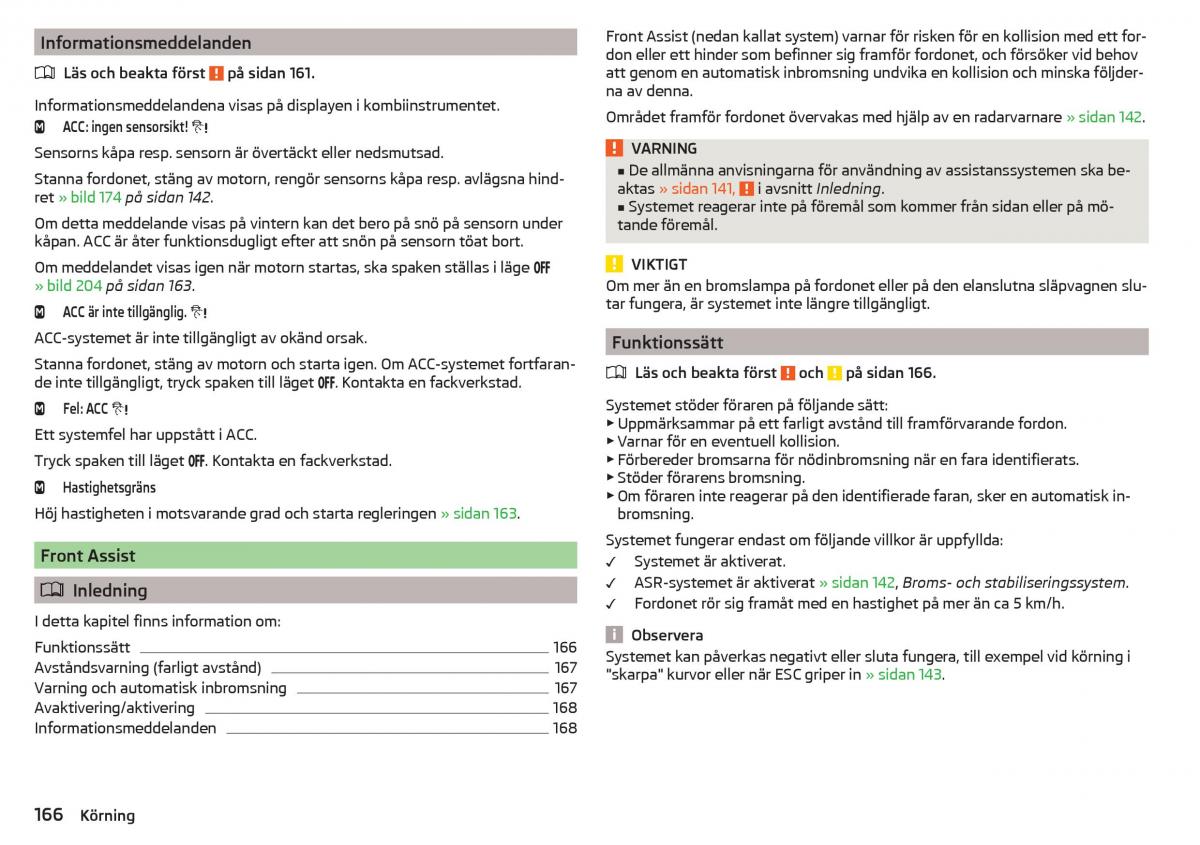 Skoda Superb III 3 instruktionsbok / page 168