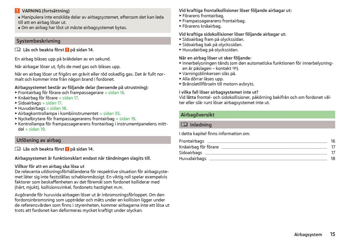 Skoda Superb III 3 instruktionsbok / page 17