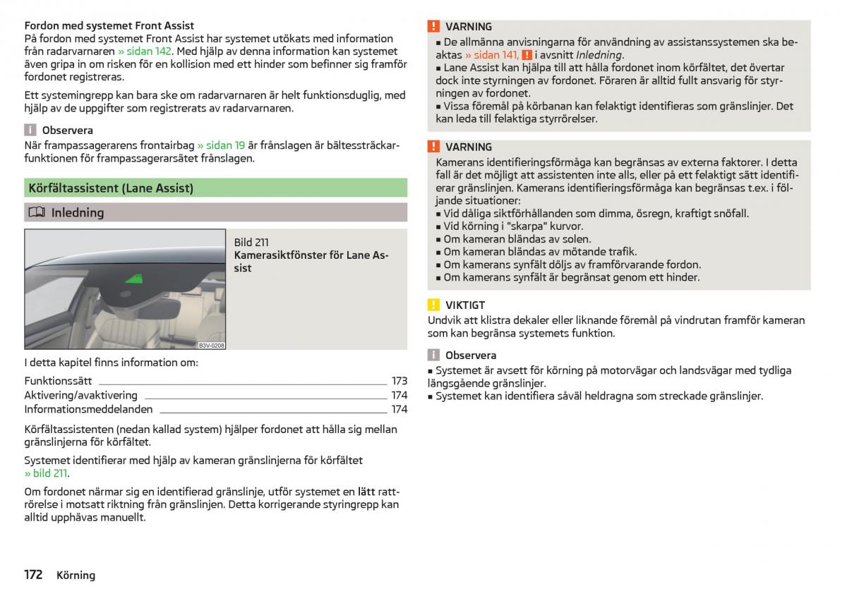 Skoda Superb III 3 instruktionsbok / page 174