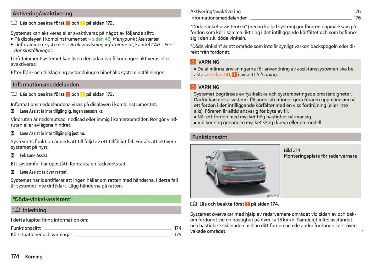 Skoda Superb III 3 instruktionsbok / page 176