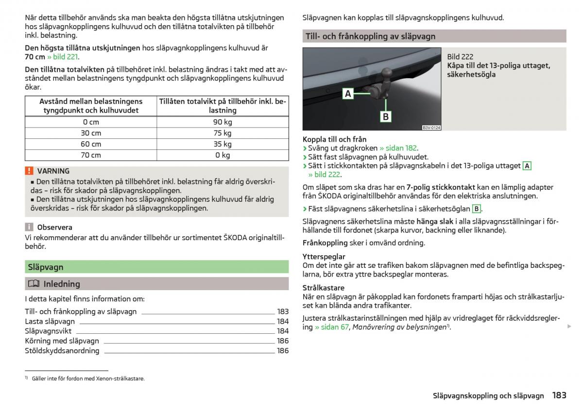 Skoda Superb III 3 instruktionsbok / page 185