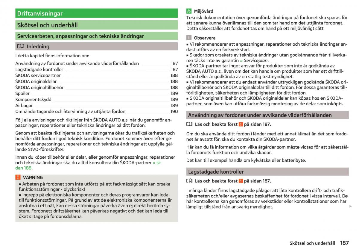 Skoda Superb III 3 instruktionsbok / page 189