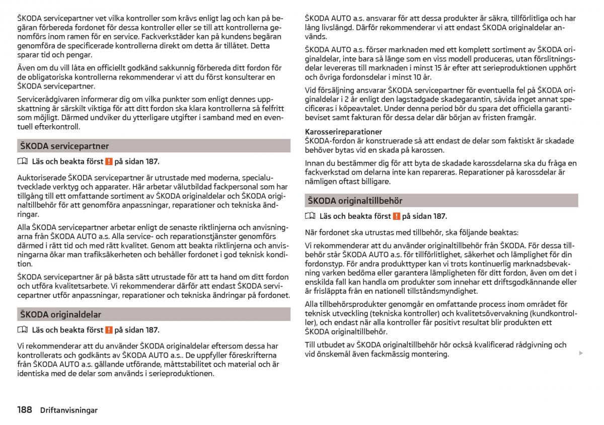 Skoda Superb III 3 instruktionsbok / page 190