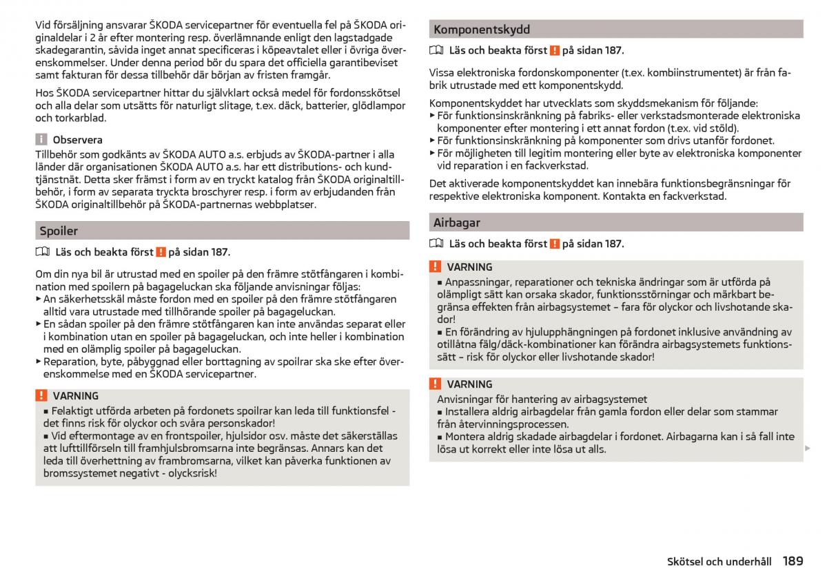 Skoda Superb III 3 instruktionsbok / page 191