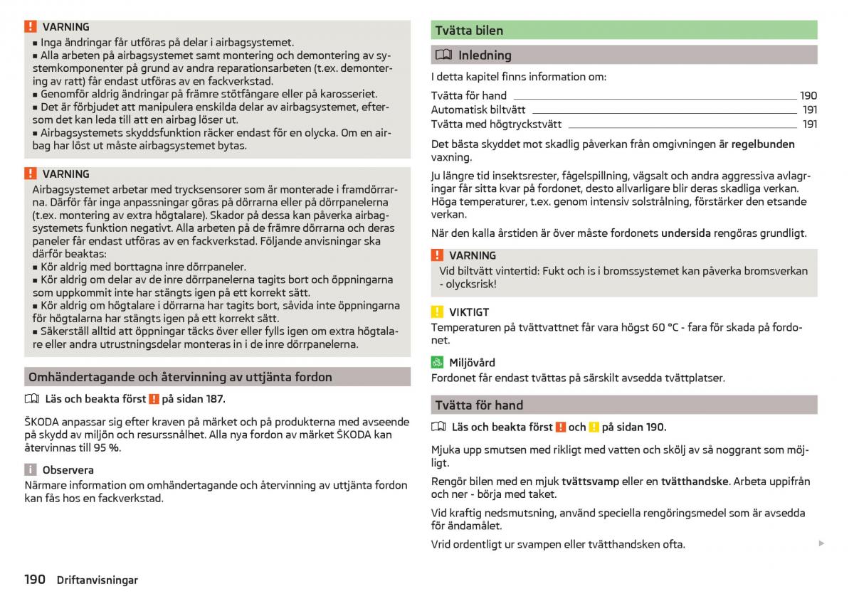 Skoda Superb III 3 instruktionsbok / page 192